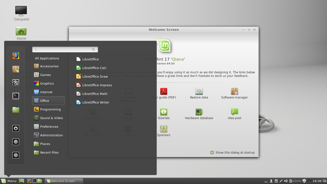 screen shot of ‘Linux Mint 17 Qiana Cinnamon 2.2’ desktop environment